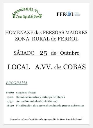 Fechas, información, programa, cartel, imágenes, mapa y ubicación de Homenaxe das Persoas Maiores Zona Rural (2025)  en  Ferrol