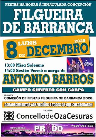 Fechas, información, programa, cartel, imágenes, mapa y ubicación de Inmaculada Concepción de Filgueira de Barranca (2025)  en  Oza Cesuras