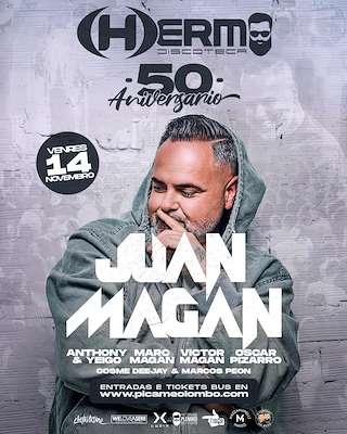 Fechas, información, programa, cartel, imágenes, mapa y ubicación de Juan Magán - 50 Aniversario Hermo Discoteca (2025)  en  Cospeito