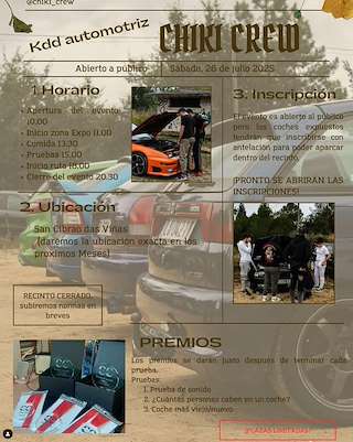 Fechas, información, programa, cartel, imágenes, mapa y ubicación de Kdd Automotriz Chiki Crew  en  San Cibrao das Viñas
