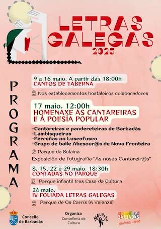 Fechas, información, programa, cartel, imágenes, mapa y ubicación de Letras Galegas  en  Barbadás