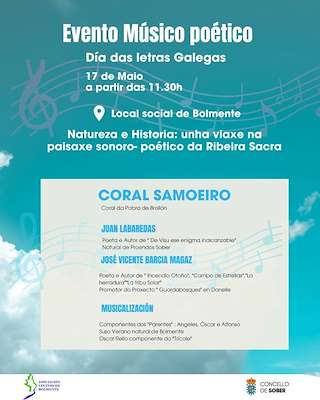 Fechas, información, programa, cartel, imágenes, mapa y ubicación de Letras Galegas de Bolmente - Evento Músico Poético (2026)  en  Sober