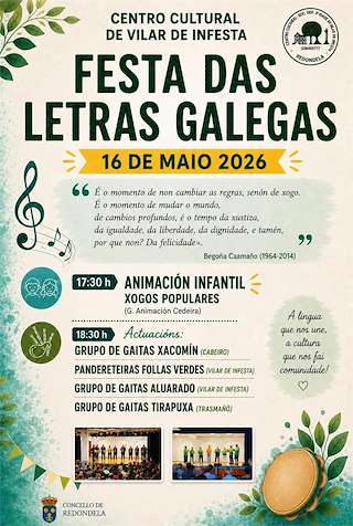 Fechas, información, programa, cartel, imágenes, mapa y ubicación de Letras Galegas de Vilar de Infesta (2026)  en  Redondela