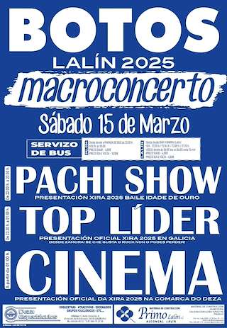 Fechas, información, programa, cartel, imágenes, mapa y ubicación de Macroconcerto de Botos  en  Lalín