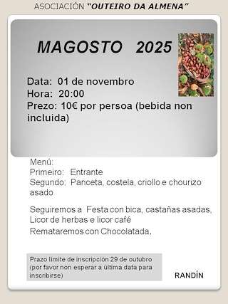 Fechas, información, programa, cartel, imágenes, mapa y ubicación de Magosto (2025)  en  Calvos de Randín