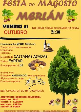 Fechas, información, programa, cartel, imágenes, mapa y ubicación de Magosto de Merlán (2025)  en  Palas de Rei