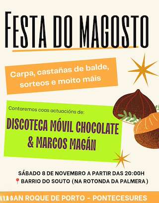 Fechas, información, programa, cartel, imágenes, mapa y ubicación de Magosto de San Roque do Porto (2025) en Pontecesures