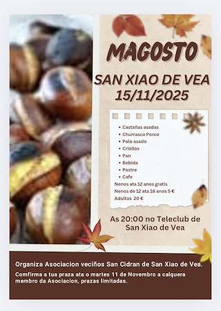 Fechas, información, programa, cartel, imágenes, mapa y ubicación de Magosto de San Xiao de Vea (2025)  en  A Estrada