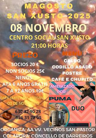 Fechas, información, programa, cartel, imágenes, mapa y ubicación de Magosto de San Xusto (2025)  en  Barreiros