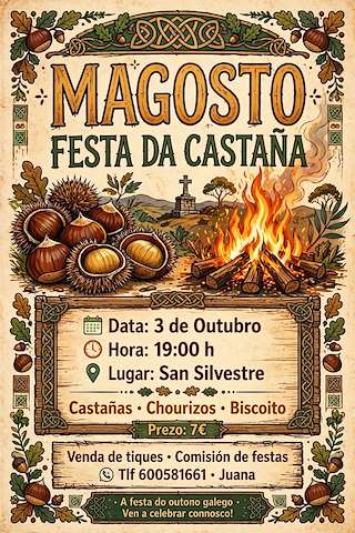 Fechas, información, programa, cartel, imágenes, mapa y ubicación de Magosto e Festa da Castaña de A Gracia (2026)  en  Santiago de Compostela