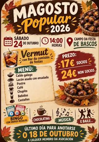 Fechas, información, programa, cartel, imágenes, mapa y ubicación de Magosto Popular de Bascós (2026)  en  Monforte de Lemos