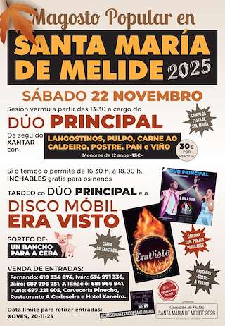 Fechas, información, programa, cartel, imágenes, mapa y ubicación de Magosto Popular de Santa María de Melide (2025)