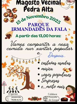 Fechas, información, programa, cartel, imágenes, mapa y ubicación de Magosto Veciñal de Pedra Alta   en  Cangas de Morrazo