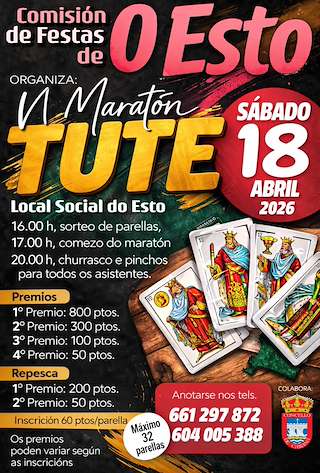 Fechas, información, programa, cartel, imágenes, mapa y ubicación de VI Maratón de Tute de O Esto (2026)  en  Cabana de Bergantiños