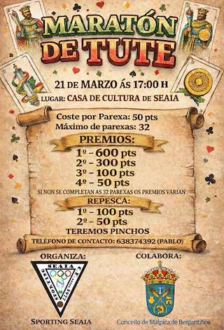 Fechas, información, programa, cartel, imágenes, mapa y ubicación de Maratón de Tute de Seaia  (2026)  en  Malpica de Bergantiños