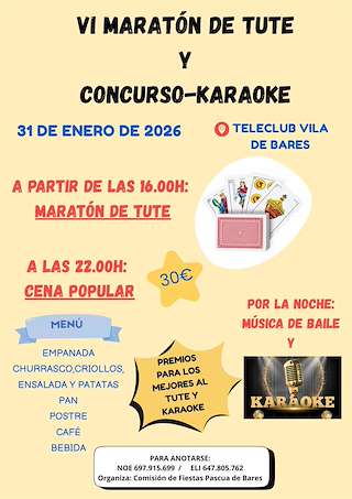 Fechas, información, programa, cartel, imágenes, mapa y ubicación de VI Maratón de Tute y Concurso-Karaoke (2026)  en  Mañón