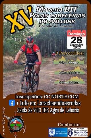 Fechas, información, programa, cartel, imágenes, mapa y ubicación de XV Marcha BTT polas Cabeceiras do Anllons  en  Laracha