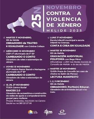 Fechas, información, programa, cartel, imágenes, mapa y ubicación de Melide Contra a Violencia de Xénero (2025)