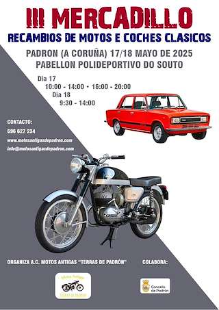 Fechas, información, programa, cartel, imágenes, mapa y ubicación de III Mercadillo Recambios de Motos e Coches Clásicos  en  Padrón