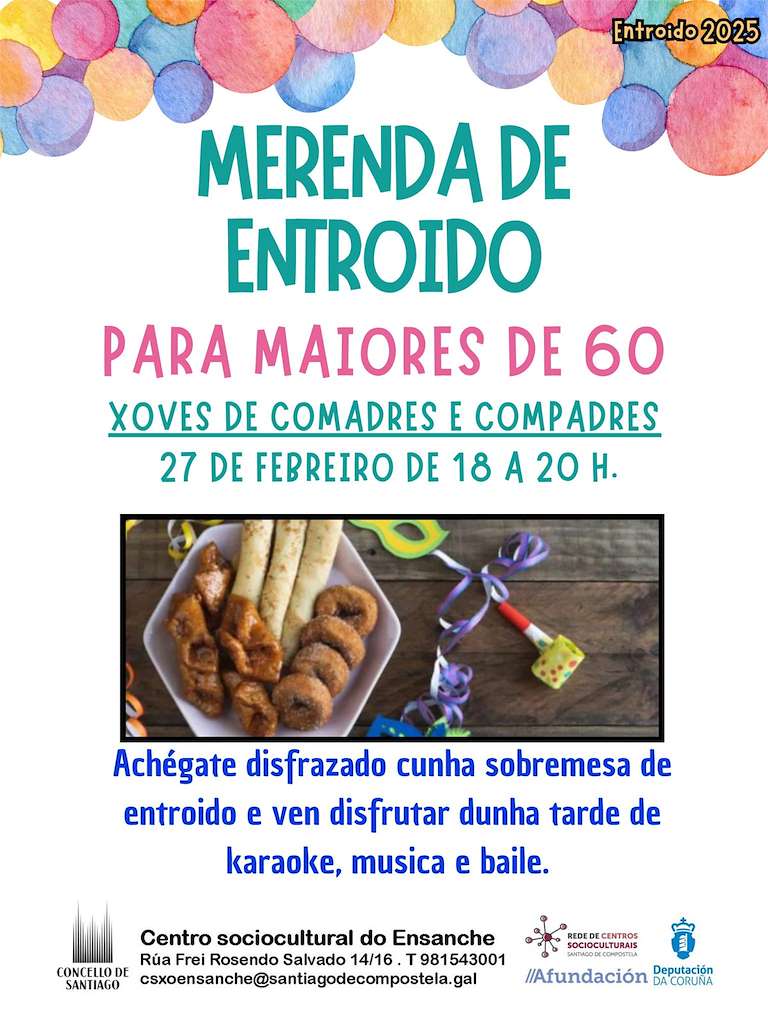 Merienda de Carnaval para Mayores de 60 en Santiago de Compostela