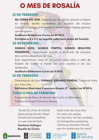 Fechas, información, programa, cartel, imágenes, mapa y ubicación de Mes de Rosalía  en  Cee