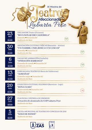 Fechas, información, programa, cartel, imágenes, mapa y ubicación de IX Mostra de Teatro Afeccionado Labarta Pose (2026) en Zas
