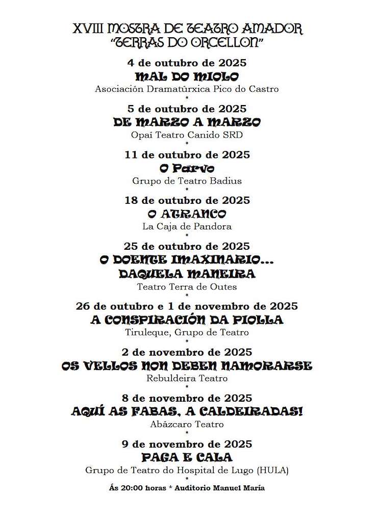 XVIII Mostra de Teatro Amador Terras de Orcellón (2025) en O Carballiño