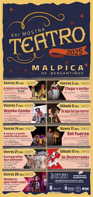 Fechas, información, programa, cartel, imágenes, mapa y ubicación de XXI Mostra de Teatro (2025) en Malpica de Bergantiños