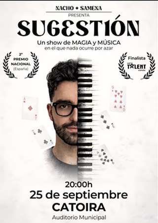 Fechas, información, programa, cartel, imágenes, mapa y ubicación de Nacho Samena - Sugestión: Un show de magia y música (2026) en Catoira