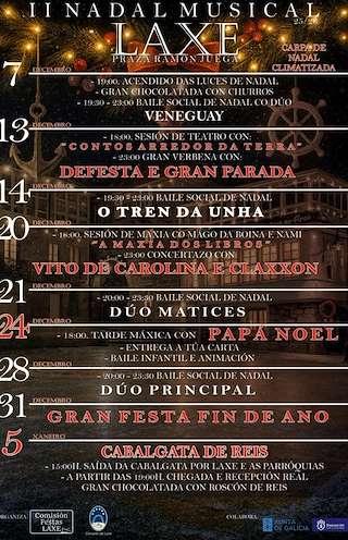 Fechas, información, programa, cartel, imágenes, mapa y ubicación de Navidad Musical – Cabalgata de Reyes (2025-2026) en Laxe