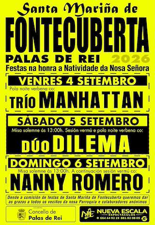 Fechas, información, programa, cartel, imágenes, mapa y ubicación de Natividade de Nosa Señora de Fontecuberta (2026) en Palas de Rei