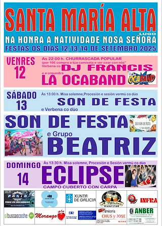 Fechas, información, programa, cartel, imágenes, mapa y ubicación de Natividade de Nosa Señora de Santa María Alta  en  Lugo