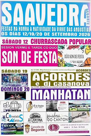 Fechas, información, programa, cartel, imágenes, mapa y ubicación de Natividade e Virxe das Angustias de Saavedra (2026) en Begonte
