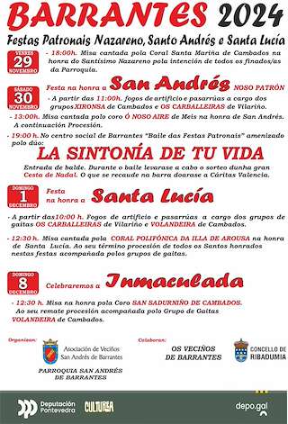 Fechas, información, programa, cartel, imágenes, mapa y ubicación de Nazareno, San Andrés, Santa Lucía e Inmaculada de Barrantes   en  Ribadumia