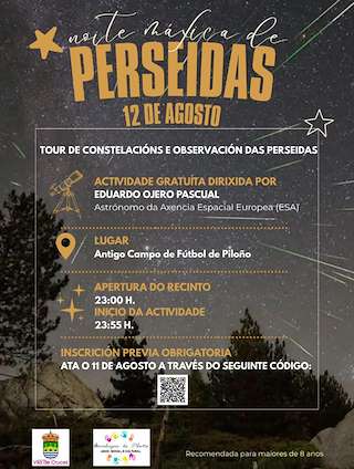 Fechas, información, programa, cartel, imágenes, mapa y ubicación de Noite Máxica de Perseidas (2026)  en  Vila de Cruces