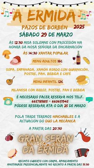Fechas, información, programa, cartel, imágenes, mapa y ubicación de Nosa Señora da Encarnacion da Hermida  en  Pazos de Borbén