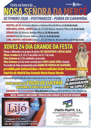 Fechas, información, programa, cartel, imágenes, mapa y ubicación de Nosa Señora da Mercé de Postmarcos (2026) en A Pobra do Caramiñal