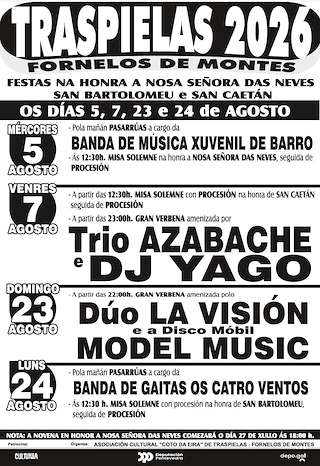 Fechas, información, programa, cartel, imágenes, mapa y ubicación de Nosa Señora das Neves de Traspielas (2026) en Fornelos de Montes