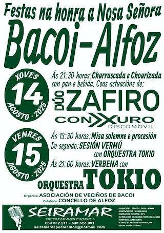 Fechas, información, programa, cartel, imágenes, mapa y ubicación de Nosa Señora de Bacoi  en  Alfoz