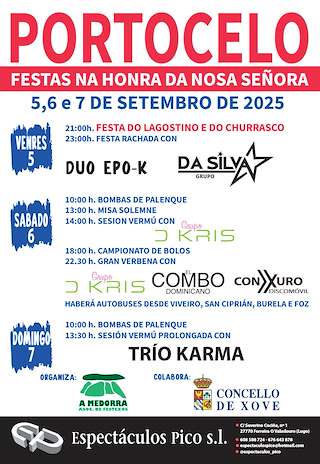 Fechas, información, programa, cartel, imágenes, mapa y ubicación de Nosa Señora de Portocelo  en  Xove