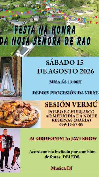 Fechas, información, programa, cartel, imágenes, mapa y ubicación de Nosa Señora de Rao (2026) en Navia de Suarna