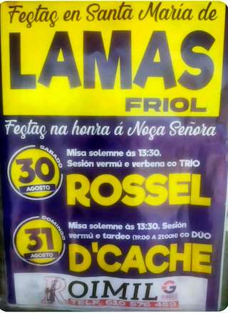 Fechas, información, programa, cartel, imágenes, mapa y ubicación de Nosa Señora de Santa María de Lamas   en  Friol