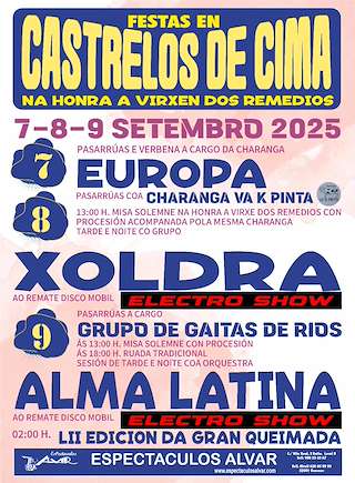 Fechas, información, programa, cartel, imágenes, mapa y ubicación de Nosa Señora dos Remedios - LII Queimada de Castrelo de Cima  en  O Riós
