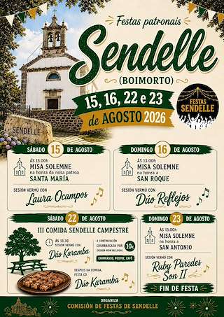 Fechas, información, programa, cartel, imágenes, mapa y ubicación de Nosa Señora, San Roque y San Antonio de Sendelle (2026) en Boimorto