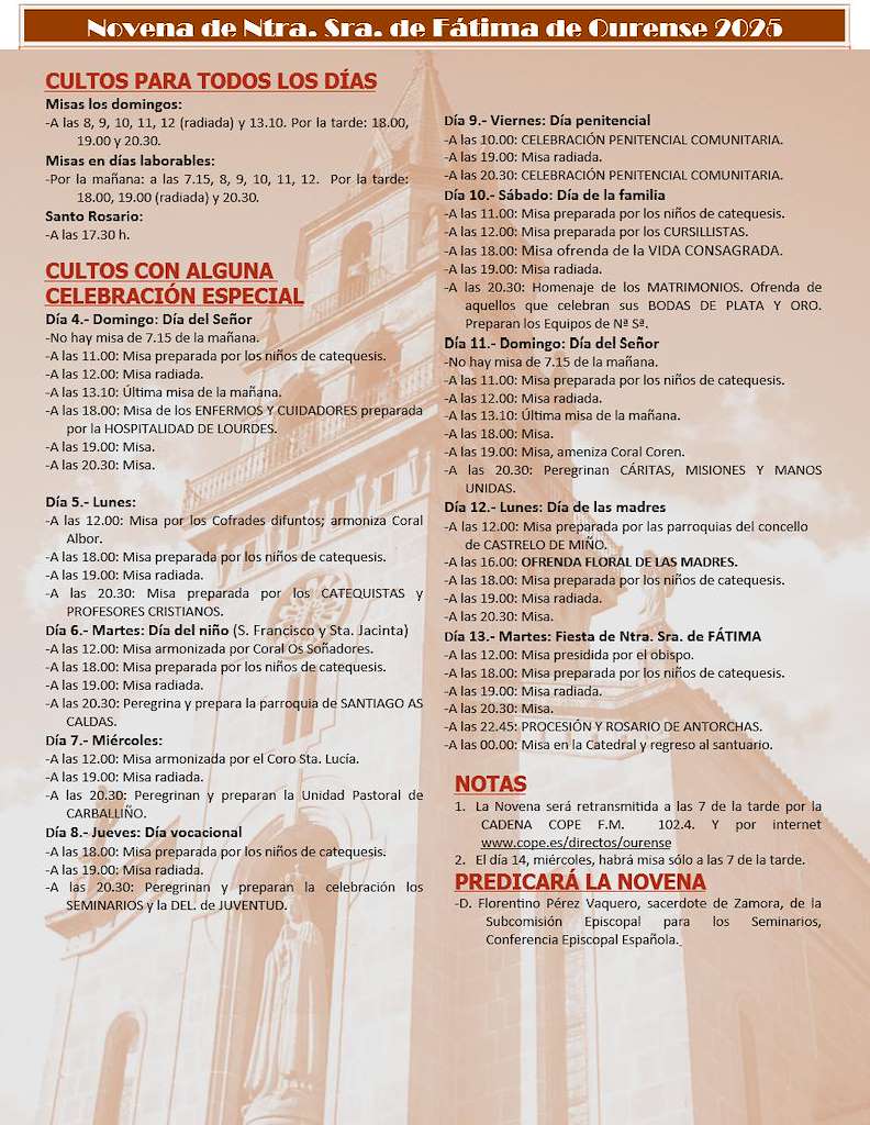 Novena de Nuestra Señora de Fátima  (2025) en Ourense