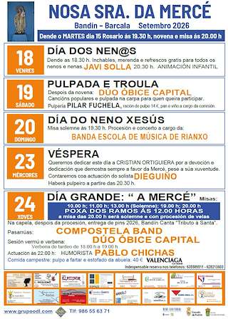 Fechas, información, programa, cartel, imágenes, mapa y ubicación de Nuestra Señora de la Merced de Bandín (2026) en Padrón