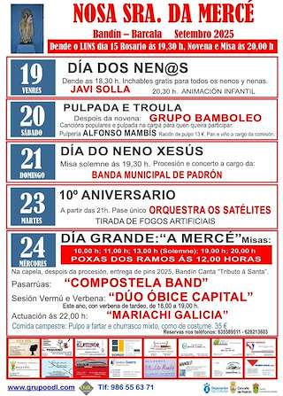 Fechas, información, programa, cartel, imágenes, mapa y ubicación de Nuestra Señora de la Merced de Bandín  en  Padrón