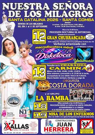 Fechas, información, programa, cartel, imágenes, mapa y ubicación de Nuestra Señora de los Milagros de Santa Catalina (2026) en Santa Comba