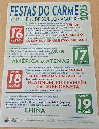 Fechas, información, programa, cartel, imágenes, mapa y ubicación de O Carme de Aguiño  en  Ribeira