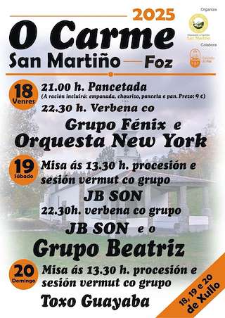 Fechas, información, programa, cartel, imágenes, mapa y ubicación de O Carme de San Martiño  en  Foz